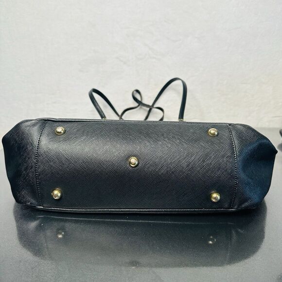 Sorial Womens Large Black Saffiano Leather Satchel Tote Black Double Handles - Picture 8 of 15